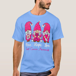 Tre Gnomes Peace Hope Kärlek Breast Cancer Awarene T Shirt
