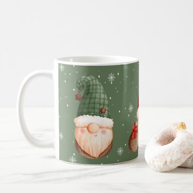 Tre Gnomes Snowflake Red Grönt Julgåva Kaffemugg (Med munk)