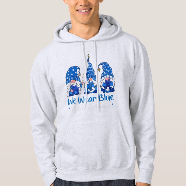 "Tre Gnomes som håller blå puzzelautism Hoodie (Framsida)
