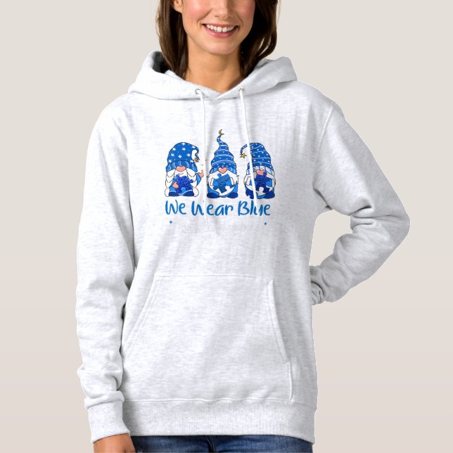 "Tre Gnomes som håller blå puzzelautism T Shirt (Framsida)