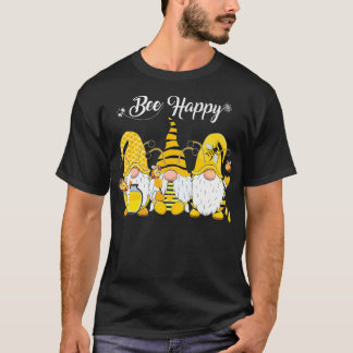 Tre Gnomes som håller honungsbin Lycklig Bee Gnome T Shirt