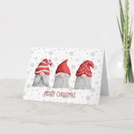 Tre Gnomes Watercolor Beard Red White Julafton Kort