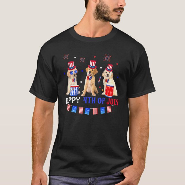 Tre Golden Retriever Lycklig 4:e juli Amerikanska T Shirt (Framsida)