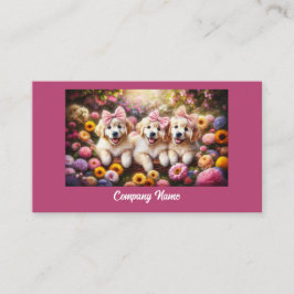 Tre Golden Retriever-valpar med blommor Visitkort