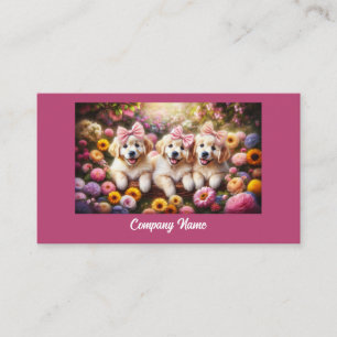Tre Golden Retriever-valpar med blommor Visitkort