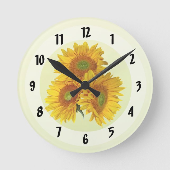 Tre Golden Sunblommor Rund Klocka (Framsida)