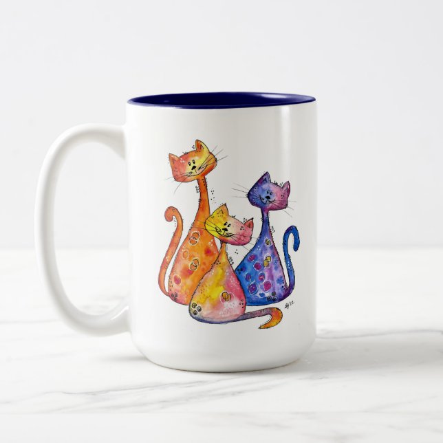Tre grå katt Två-Tonad mugg (Vänster)