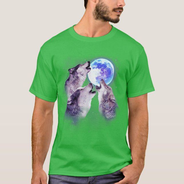 Tre grå vargar ylar åt månen 3 vargar rymd G T Shirt (Framsida)
