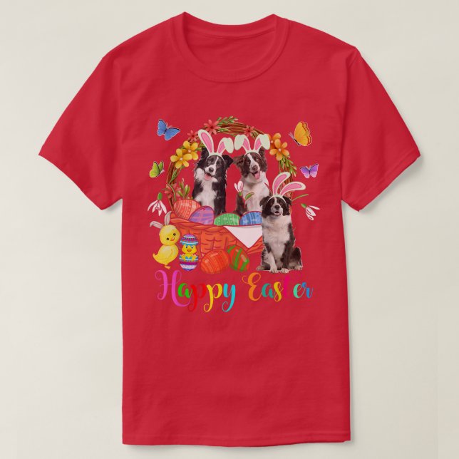 Tre Gräns Collie Hundar i Påskägg Bask T Shirt (Design framsida)