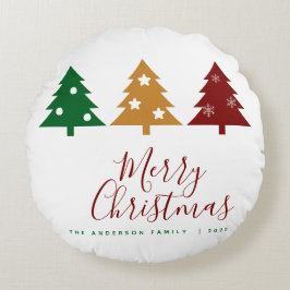 Tre Gräs Träd Stars God jul i Snöflingor Rund Kudde