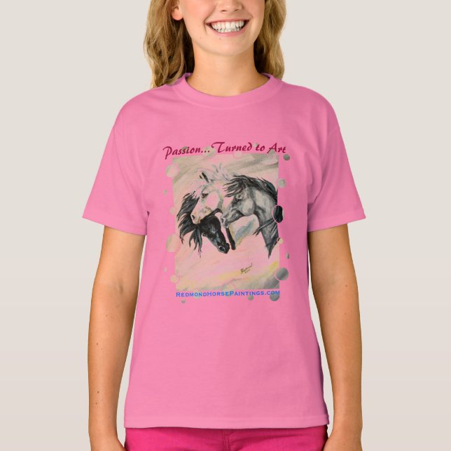 Tre Grått Horses w/dot kant Tee Shirt (Framsida)