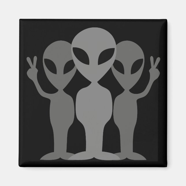 Tre Grått Space-Utomjordingar Magnet (Framsidan)