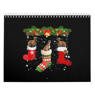 Tre Greyhound Hund i Sock jultomten Kalender