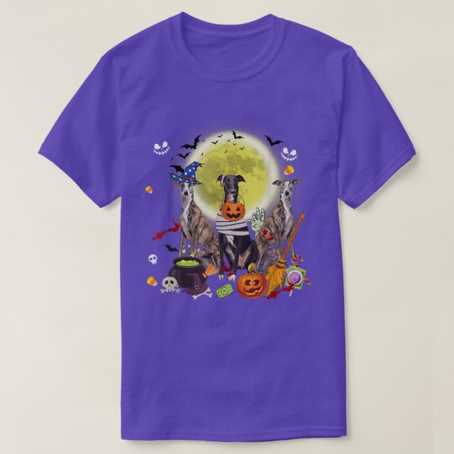 Tre Greyhound Hundar Witch Scary Mummy Halloween T Shirt (Design framsida)