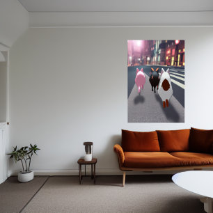 Tre grisar i staden   AI Art Poster