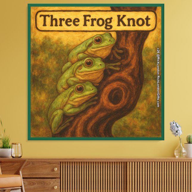 Tre Groda Knut – Whimsisk Groddjursordlek Konst Canvastryck (Insitu (Vardagsrum))