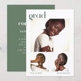 Tre Gröntar för fotokollage-Studentfest Inbjudningar