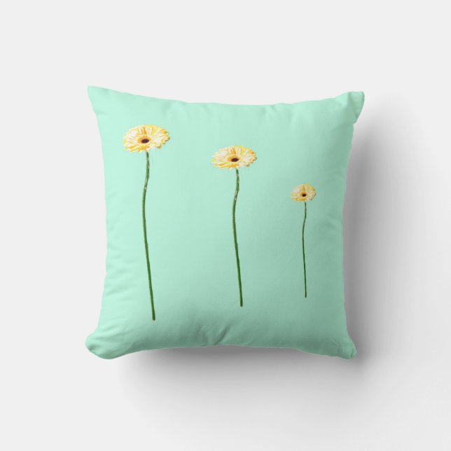 Tre gula Gerbera-blommor kudde (Framsida)