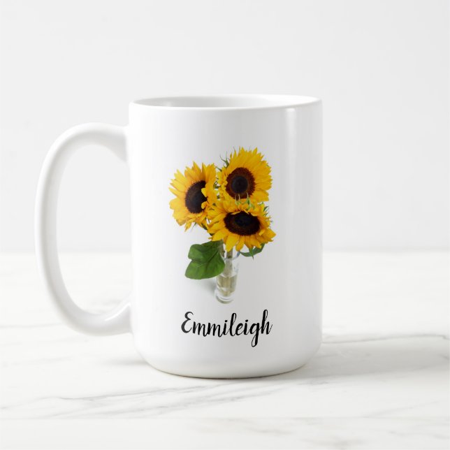 Tre gula solrosor i vas Anpassad Kaffemugg (Vänster)
