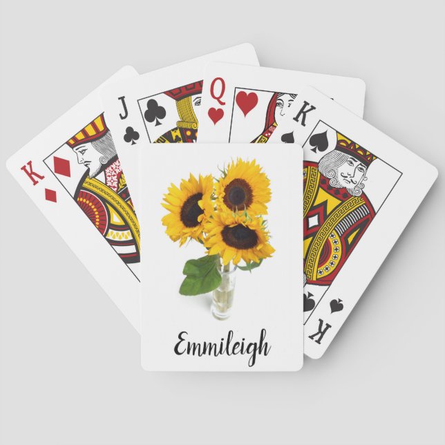 Tre gula solrosor Vit anpassad Casinokort (Baksidan)