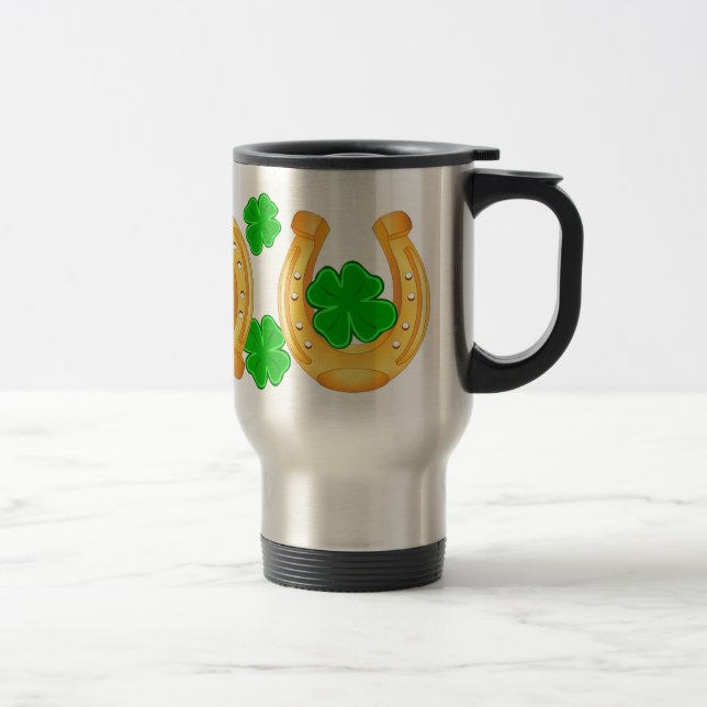 Tre gyllene hästskor sju lyckliga shamrocks resemugg (Höger)