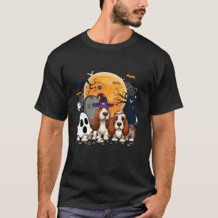 Tre Halloween Basset Hounds Cosplay Witch Ghost T Shirt
