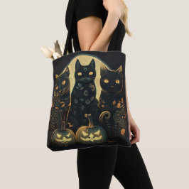 Tre Halloween Cat Tote Bag, Cat Tote Bag Tygkasse