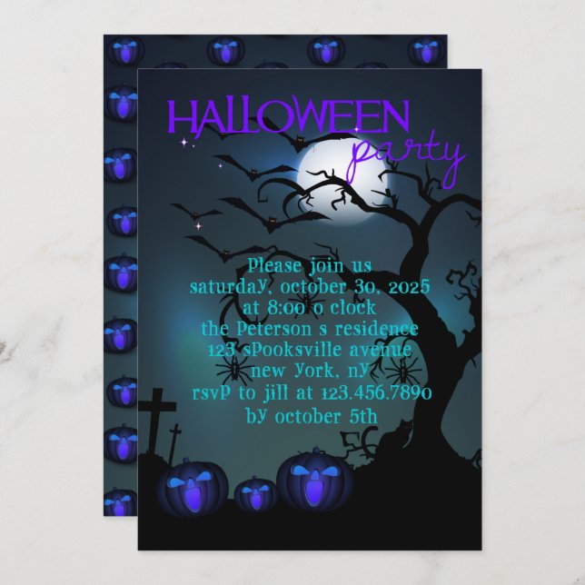 Tre Halloween Pumpkins Halloween fest-inbjudningar Inbjudningar (Fram/baksida)