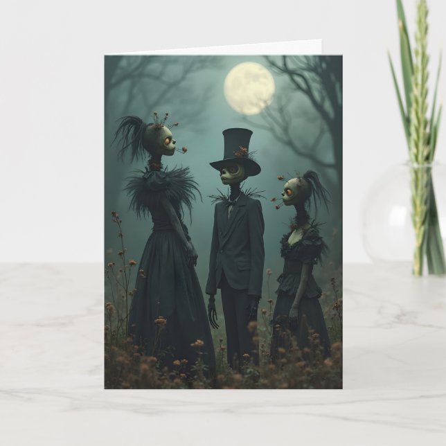 Tre Halloweenfigurer Helgkort (Framsida)