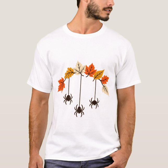Tre hängande spindlar och höstlövbåge t shirt (Framsida)