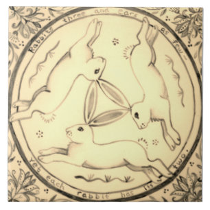 Tre harar som kör kanin Sepia Mystical Design Kakelplatta