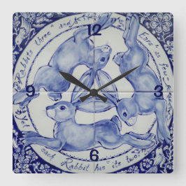 Tre Hares Rabbit Blue & White Medallion Bird Fyrkantig Klocka