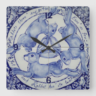 Tre Hares Rabbit Blue & White Medallion Bird Fyrkantig Klocka
