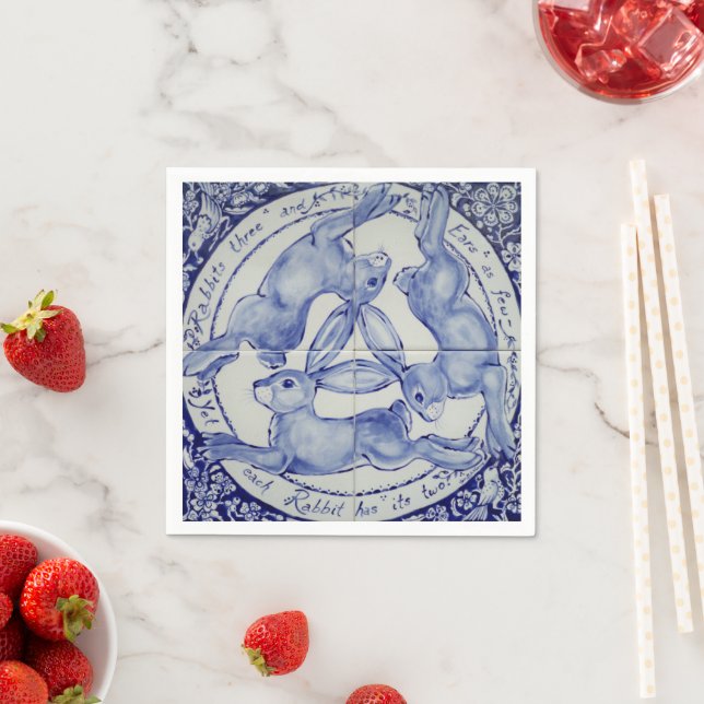 Tre Hares Rabbit Blue & White Medallion Bird Pappersservett (Insitu)
