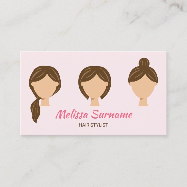 Tre Hårstilar Illustration Pink Tjejig Visitkort (Framsida)