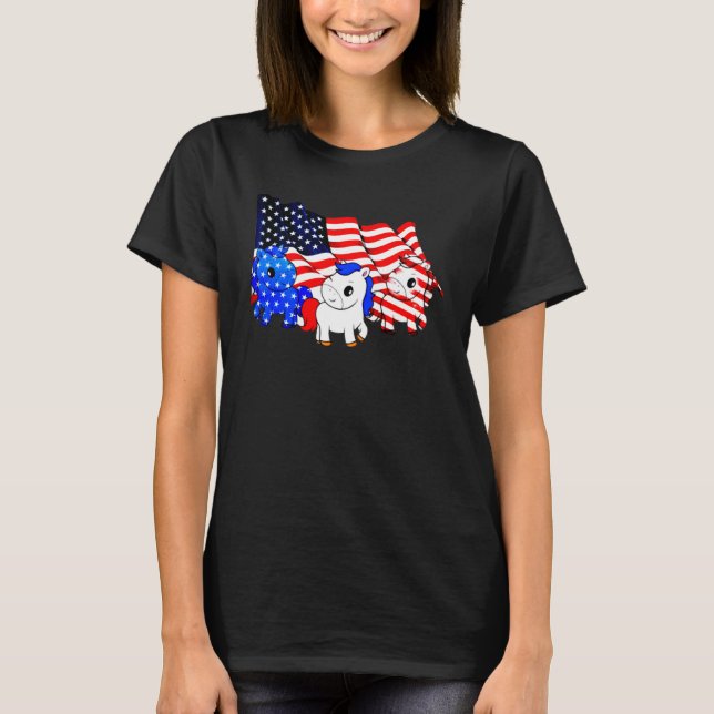 Tre hästar Cute American Flagga 4 juli T Shirt (Framsida)