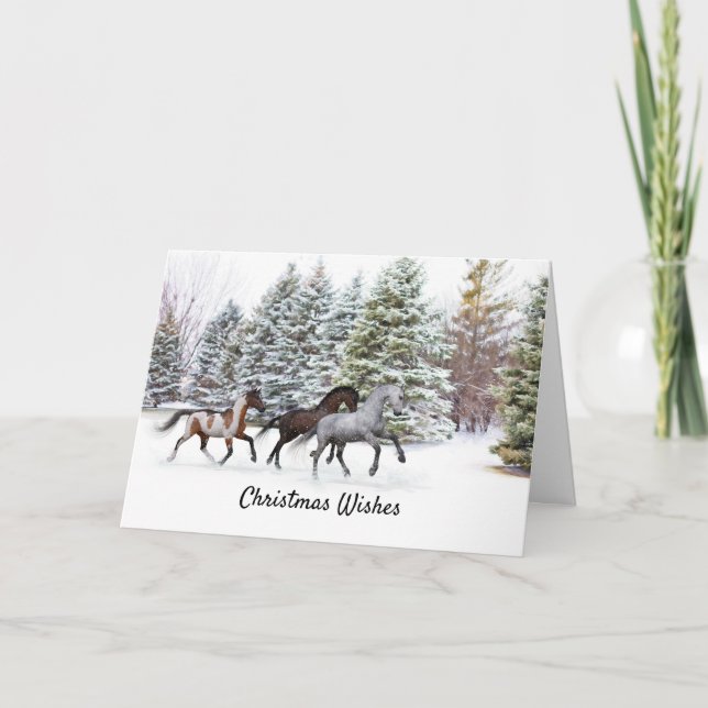 Tre hästar Galloping i Snö-julkortet Tack Kort (Framsida)