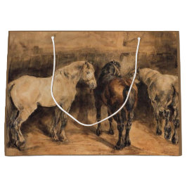 Tre hästar i sin stallar