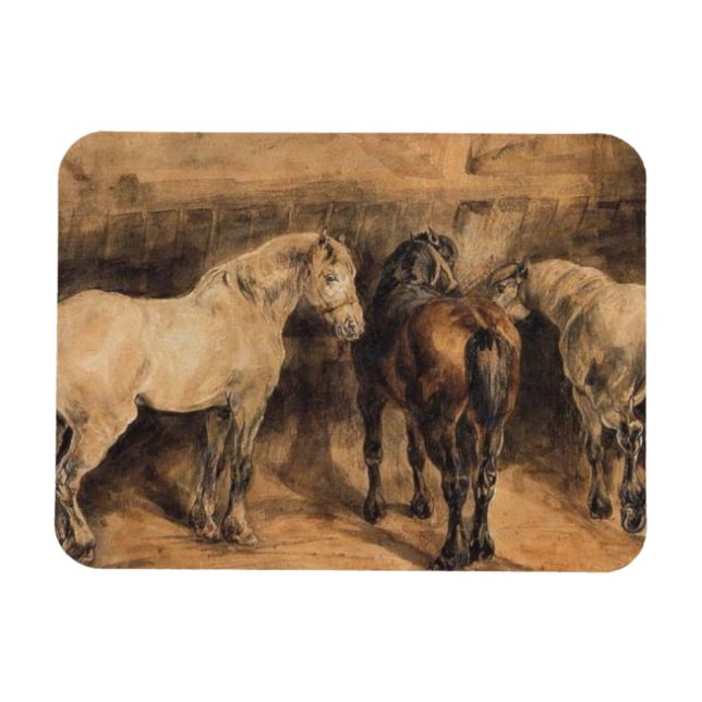 Tre hästar i sin stallar magnet (Horisontell)