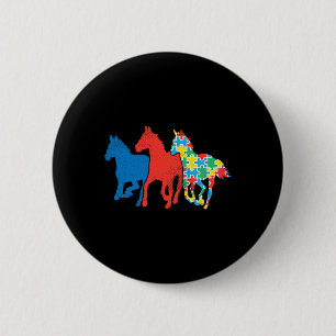 Tre hästar Puzzle Red Blue Autism Awareness ASL Knapp