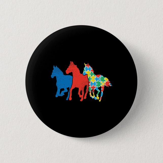 Tre hästar Puzzle Red Blue Autism Awareness ASL Knapp (Framsida)