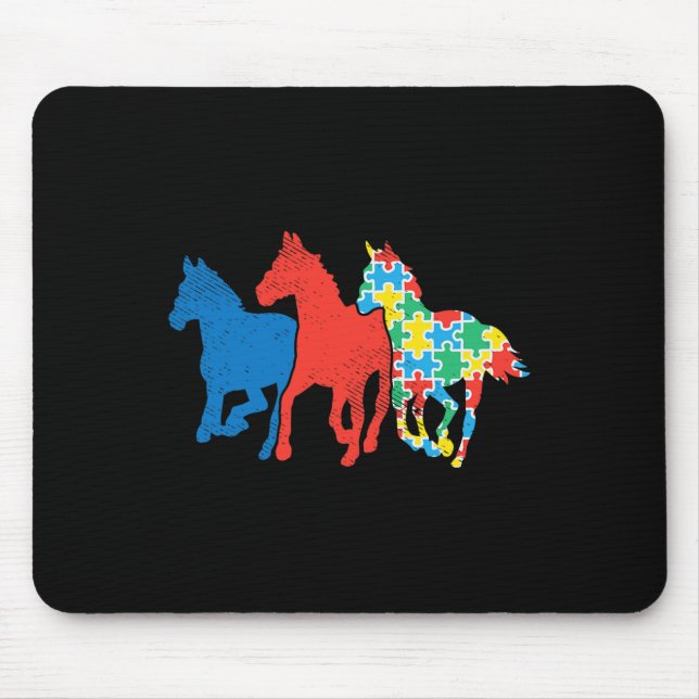Tre hästar Puzzle Red Blue Autism Awareness ASL Musmatta (Framsidan)