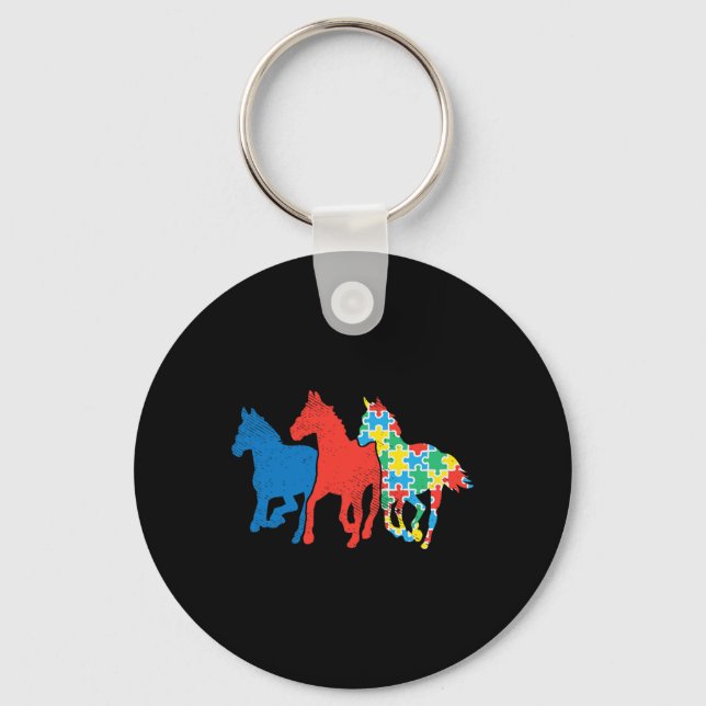 Tre hästar Puzzle Red Blue Autism Awareness ASL Nyckelring (Framsida)