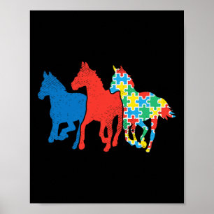 Tre hästar Puzzle Red Blue Autism Awareness ASL Poster