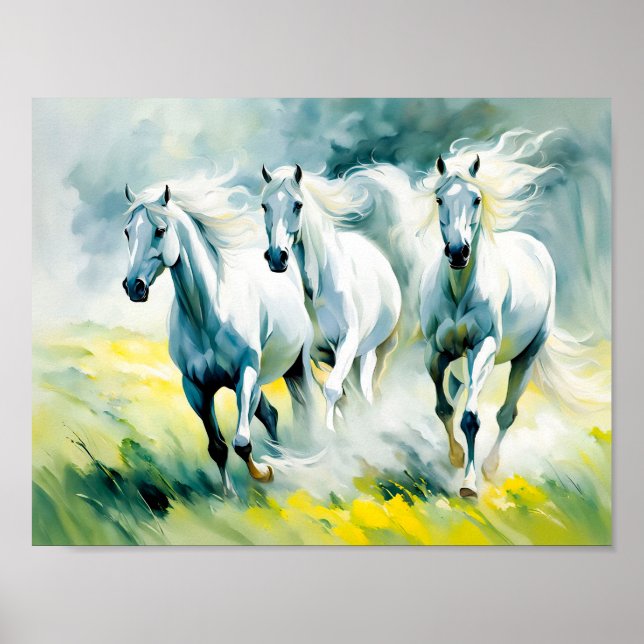 Tre hästar som går genom nedre Fält Poster (Framsidan)