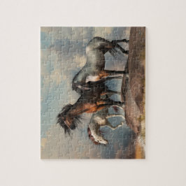 Tre hästar vid stranden pussel