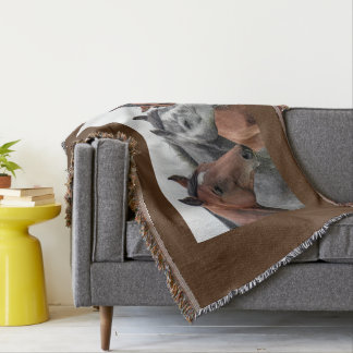Tre hästhuvudets Throw Blanket Equestrian Horse Filt