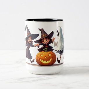 Tre häxor och dansande lysande pumpa 🧙 Två-Tonad mugg