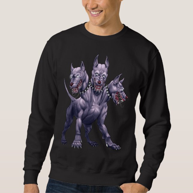 Tre Headed Hund Cerberus Lång Ärmad Tröja (Framsida)