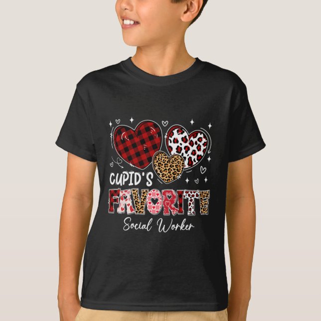Tre Hearts Cupid's Favorite Social Worker Valent T Shirt (Framsida)